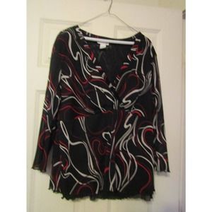 🤯 Worthington Black Red White Long Sleeve V Neck Top Size 2XL